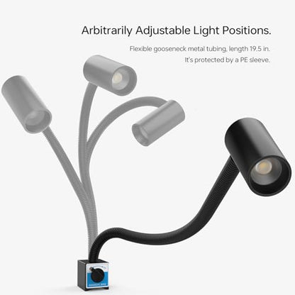 LED Magnetic Work Light, 1500lumens 20in Flexible Gooseneck Work Lamp with Strong Magnetic Base for Lathe Machines, Workbenches. 15W