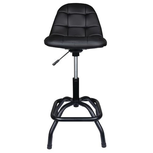 Performance Tool W85031 Pneumatic High Back Adjustable Swivel Bar Stool with Back Support for Home, Bar, and Shop, Black, 26-32-Inches High - style: High Back Pneumatic Shop Stool