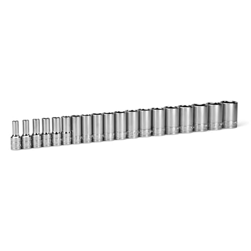 Capri Tools 3/8 in. Drive Semi-Deep Chrome Sockets Set, 6-Point, 6 to 24 mm, 19-Piece - size: Semi-Deep Set / 6-24 mm
