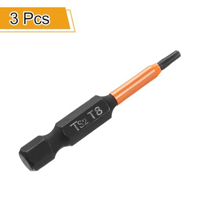 HARFINGTON 3pcs T8 Torx Head Screwdriver Bit 2" (50mm) Long 1/4" Hex Shank Magnetic No Hole Tamper Proof 6 Point Star Screw Driver Drill Bits Phosphate S2 Steel Industrial Power Tools - size: T8 x 50mm