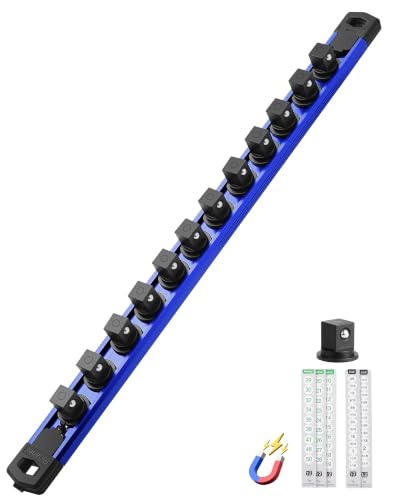 ALOANES Magnetic Socket Organizer Set, 1/2-Inch Drive Heavy Duty Aluminum Socket Rail Organizer, 360° Swivel Clips Socket Holder Kit for Toolbox Drawer Fit 1/2-Inch x 12 Clips (Blue, 1PC) - color: Blue, size: 1PC, 1/2-Inch Drive