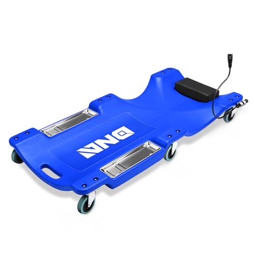 DNA Motoring 40 Inch Low Profile Plastic Rolling Garage Shop Floor Creeper with LED Light, Padded Headrest, Dual Tool Trays, Casters, Blue, TOOLS-00389-BL - color: Blue, style: 40"-Blue