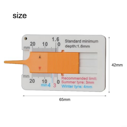 Plastic Tire Tread Depth Gauge 0-20mm, Pocket Size Vernier Caliper Ruler for Car Truck Summer Winter Tyre Wear Check, Lightweight Tool