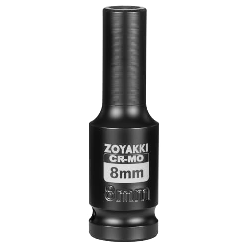 8mm Socket 1/2" Drive Deep 6 Pt CR-MO Metric Impact Socket for Axle Shaft Nut Removal - size: 8mm, style: 1/2" Drive Deep