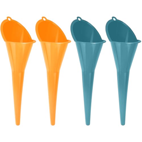 Plastic Long Neck Oil Funnels, for Filling Automotive Oil, Lubricants Engine Oils, Kerosene, Fuel, Diesel, Coolant & Other Liquids (Blue Orange(2+2 Pack)) - color: Blue Orange(2+2 pack)