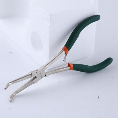 SPEEDWOX Mini Long Nose Pliers with Serrated Jaw - Long Reach Needle Nose Pliers for Jewelry Making, Bending Wire & Small Object Gripping - style: Bent Long Nose Pliers Serrated Jaws