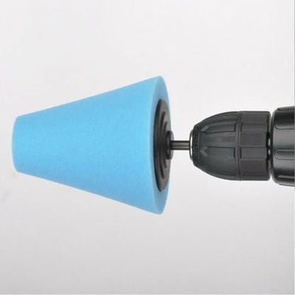 Blue Cone Shaped Polishing Sponge Pad for Car Wheels - Tapered Foam Buffer Attachment Drill Accessory Auto Detailing Kit 72mm