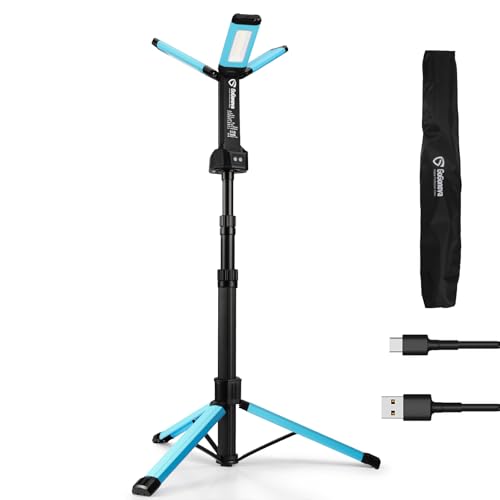 Rechargeable Work Light with Stand, GoGonova Cordless Work Light with Triple LED Lamps, 8AH Battery, 700/1200/2200 Lumen, 4000/6500K Dimmable Camping Light with Detachable Tripod（Blue） - color: Blue