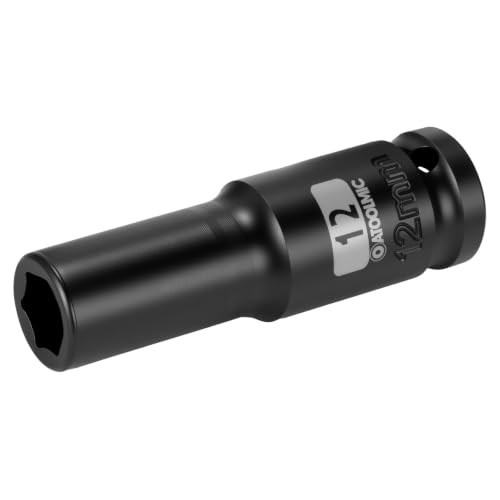 1/2 Inch Drive x 12mm Deep 6PT CR-MO Impact Socket for Removing Axle nut | Metric Socket,6-Point Radius Corner Design,Two Size Markings,Square Chamfered Opening,For Removal of Axle Nut - size: 12 mm, style: 1/2" Drive Deep Socket