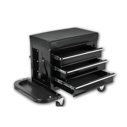 ZeHuoGe 3 Drawer Tool Chest, Rolling Mechanic Seat with Tool Trays, 2-In-1 Tool Chest, 350lbs Max Weight Capacity