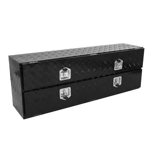 confote 60 Inch Heavy Duty Aluminum Double-layer Truck Tool Box, Truck bed Tools Storage Organizer with One Lower Door, Lock and Keys ﻿For Truck, Van, Trailer - color: Black, size: 60 x 21 x 13.5 inch-Double-layer
