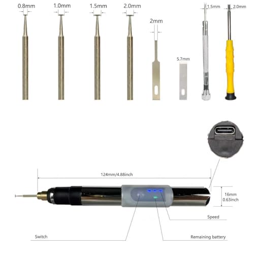 Damaged Screw Removal For Cell Phone Rechargeable Broken Screw Extractor Kit for Iphone Cell Phone Repair Tool 4 Size Grinding Heads Portable Screw Extractor for Laptop/Pad Electronic Products