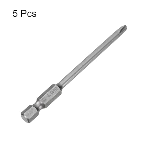 HARFINGTON 5pcs #2 Phillips Screwdriver Bit PH2 1/4" Hex Shank 3.15" (80mm) Long Magnetic S2 Steel Industrial Grade Screw Driver Bit Cross Head Electric Drill Bits 0.157" (4mm) Rod - size: PH2 x 80mm x 4mm
