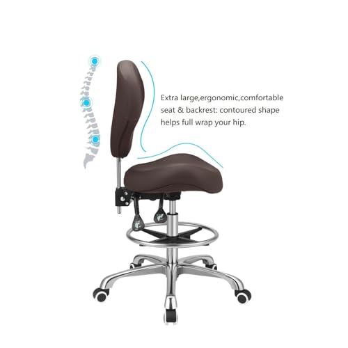 Kaleurrier Office Drafting Chairs with Backs,Talll Office Chairs | Ergonomic,Heavy Duty Drafting Stool Adjustable Height,for Art Studio Standing Desk Kitchen Garage Shop Dental Hair Salon - color: Brown