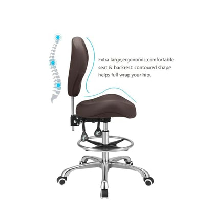 Kaleurrier Office Drafting Chairs with Backs,Talll Office Chairs | Ergonomic,Heavy Duty Drafting Stool Adjustable Height,for Art Studio Standing Desk Kitchen Garage Shop Dental Hair Salon - color: Brown