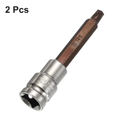 HARFINGTON 2Pcs Torx Bit Socket 1/2" Drive T45 S2 Steel 6 Point Head Long Screwdriver Drill Bits CR-V Steel Socket Adapter for Home Auto Axle Hex Nuts Bolts Repair - size: T45