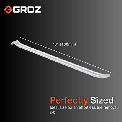 Groz Tyre Lever 16", Forged Carbon Steel with Nickel-Plated Finish, Straight Pattern with Hook & Taper for Motorcycle, ATV, Dirt Bike, Bicycle and Trailer Tire Changing (33180) - size: 16-inch