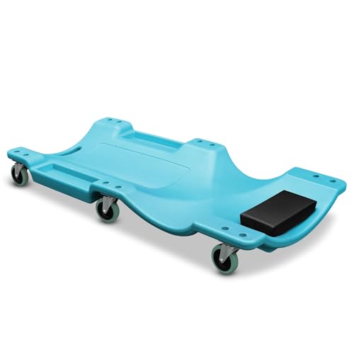 Auto Dynasty 40 Inches Mechanic Creeper, Automotive Garage Repair Low Profile Under Car Rolling Creeper with Padded Headrest, Plastic, Sky Blue - color: Sky Blue, size: 40" L