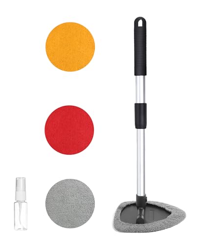 bylikeho Windshield Cleaner Inside,Car Window Cleaner,Car Cleanser Brush,Car Accessories Car Cleaning Supplies Tools,Car Cleaning Kit with Extendable Handle,Microfiber Cloth,Spray Bottle,Fits All Cars