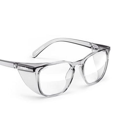 Stoggles Square Z87.1 Certified Polycarbonate Safety Glasses, Anti-Fog | Stylish, Protective, Blue-Light + UV Blocking, Top/Side Shields, Rx Ready, Unisex, Light, Scratch & Impact Resistant - color: Charcoal, size: Medium