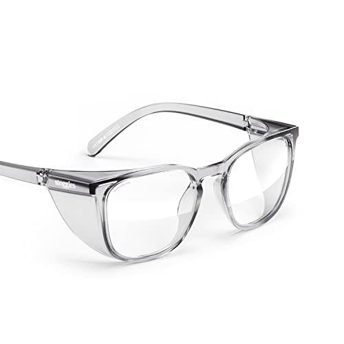 Stoggles Square Z87.1 Certified Polycarbonate Safety Glasses, Anti-Fog | Stylish, Protective, Blue-Light + UV Blocking, Top/Side Shields, Rx Ready, Unisex, Light, Scratch & Impact Resistant - color: Charcoal, size: Medium