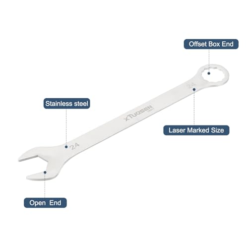 HARFINGTON 2Pcs Super Thin Combination Wrench 24mm Metric 12-Point Box and Open End Stainless Steel Double Ended Spanner Tool for Automotive Pipe Furniture Machinery DIY Repair, Silver - size: 24mm