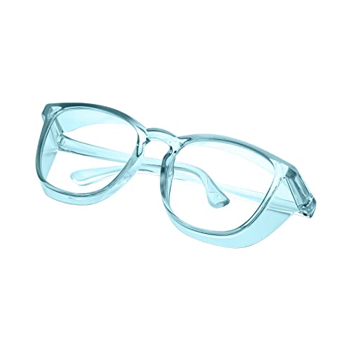 Safety glasses Goggles Nurses Protective Eyewear - Anti Fog Square Frame Stylish Clear Glasses for Women Men - color: A17-blue
