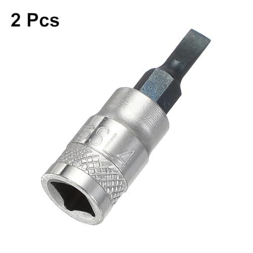 HARFINGTON 2Pcs Slotted Bit Socket 1/4" Drive SL4 S2 Steel Flat Head Screwdriver Drill Bits CR-V Steel Socket Adapter for Home Auto Axle Hex Nuts Bolts Repair - size: 1/4" Drive SL4