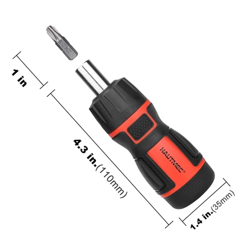 HAUTMEC 7-in-1 Stubby Ratcheting Screwdriver Set, Ratchet Short Screwdriver Set with Multi Bit Screw Driver Tool All in One, Chrome Vanadium Steel Shaft 3PCS Phillips and 3PCS Slotted - color: 7-in-1 Ratcheting