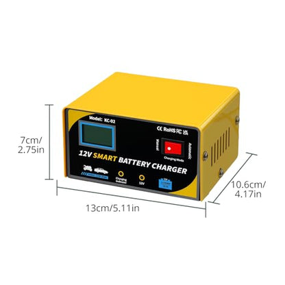 12 Volt Battery Charger 7A Smart Car Battery Charger and Maintainer with Cable Clamps,Smart Trickle Charger for Automotive,RV,12V - color: YELLOW-12
