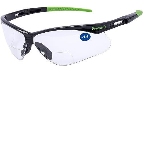 ProtectX Classic Safety Glasses, Anti-Fog Scratch Resistant Lenses, Protective Eyewear for Work, Indoor/Outdoor, ANSI Z87.1 - color: Evergreen Bifocal Reading 1.5