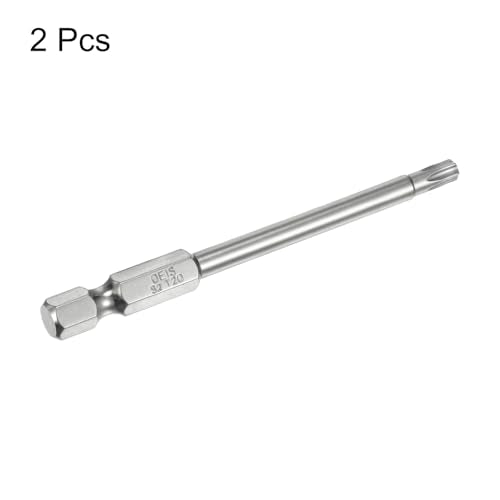 HARFINGTON 2pcs T20 Security Torx Bit 1/4" Hex Shank 3" Long S2 Steel Magnetic Tamper Resistant Star Bits Screwdriver Torx Head with Hole for Driver Drill Bits Remove Fastening Screws - size: T20
