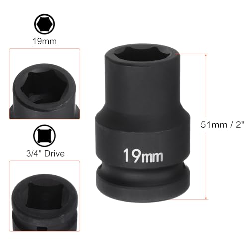 HARFINGTON 6-Point Impact Socket 3/4" Drive 19mm Metric 40Cr Alloy Steel Spindle Axle Nut Impact Socket - size: 19mm