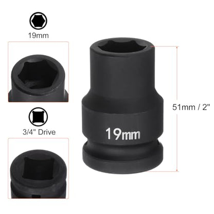 HARFINGTON 6-Point Impact Socket 3/4" Drive 19mm Metric 40Cr Alloy Steel Spindle Axle Nut Impact Socket - size: 19mm
