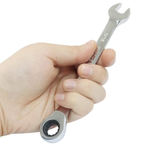 2 Pcs 7/16 Inch Ratchet Wrench Imperial Ratcheting Combination Wrench Set, 12 Point, 72 Teeth for Projects SAE Tight Spaces - size: 7/16 Inch