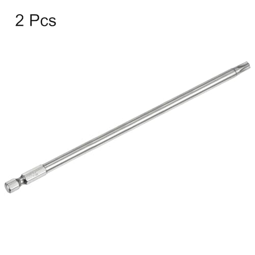 HARFINGTON 2pcs T30 Security Torx Bit 1/4" Hex Shank 6" Long S2 Steel Magnetic Tamper Resistant Star Bits Screwdriver Torx Head with Hole for Driver Drill Bits Remove Fastening Screws - size: T30