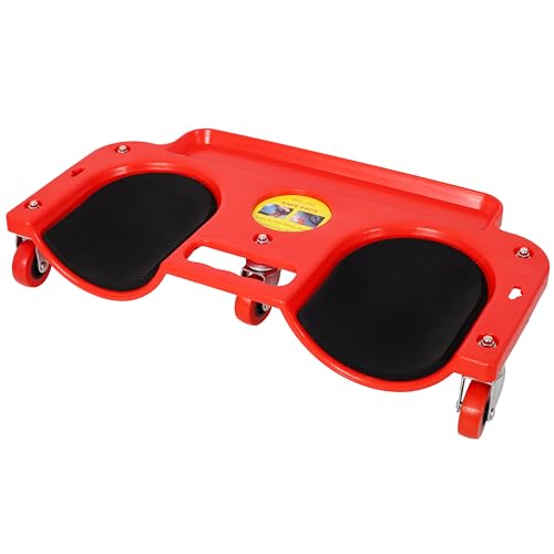 Rolling Knee Creeper for Garage Workshop Garden, Mechanic Creeper Knee Seat with Tool Tray, Low Profile Rolling Garage Creeper with 5 PCS 360° Swivel Casters, Rolling Knee Pads Scooter (Red) - color: Red