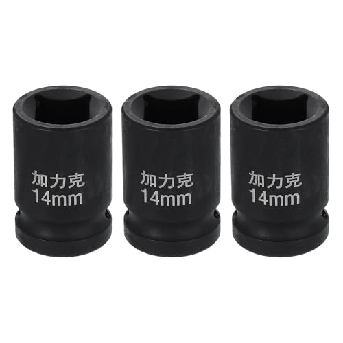 HARFINGTON 3pcs 4 Point Square Socket 1/2" Drive 14mm Metric Square Impact Socket CR-V Blackening Standard Wheel Sleeve Pneumatic Sleeve Tool for Auto Repair Mechanical Maintenance Home Use - size: 14mm