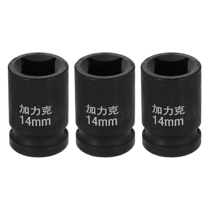 HARFINGTON 3pcs 4 Point Square Socket 1/2" Drive 14mm Metric Square Impact Socket CR-V Blackening Standard Wheel Sleeve Pneumatic Sleeve Tool for Auto Repair Mechanical Maintenance Home Use - size: 14mm