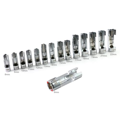 Diesel Injector Fuel Line Socket Wrench Set 3/8" 1/2" Drive Metric 8-22mm Flare Nut Sockets 5-Point Anti-Slip Design for ABS, Injectors, Sensors (14PCS)