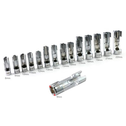 Diesel Injector Fuel Line Socket Wrench Set 3/8" 1/2" Drive Metric 8-22mm Flare Nut Sockets 5-Point Anti-Slip Design for ABS, Injectors, Sensors (14PCS)