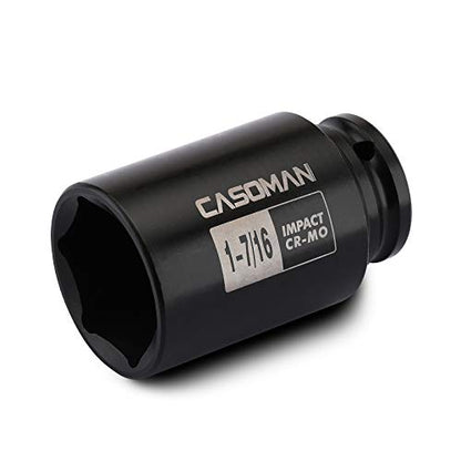 CASOMAN 6-Point 1/2-Inch Drive Deep Impact Socket- 1-7/16" (SAE), CR-MO, 1/2-inch Drive 6 Point Axle Nut Socket for Easy Removal of Axle Shaft Nuts (1-7/16") - size: 1-7/16 inch (SAE), style: 6-Point Socket