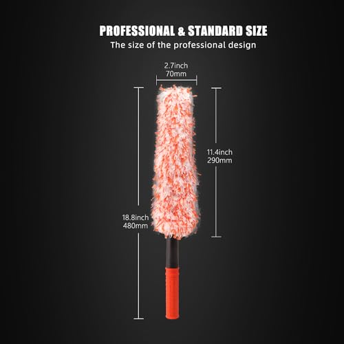 Microfiber Wheel Brush, SPTA Removable Car Wheel Cleaning Brush with 2 Interchangeable Microfiber Covers, Bendable, Firm Rim Cleaner Brush for Wheel Cleaning, Long Non-Slip Handle and Flat Head - color: Microfiber Wheel Brush