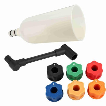8Pcs Car Oil Filler Funnel Set with Offset Extension Tube and Swivel, Leakproof Oil Filling Adapters for European Asian US Vehicles Fast No Spill