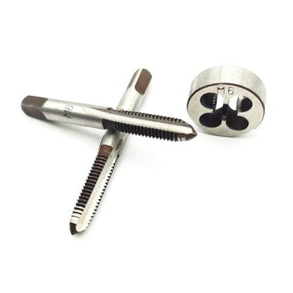 AtticZone M6 x 1.0 Metric Hand Thread Tap and Die Set, Right Hand 6 * 1.0, Alloy Tool Steel, 1 Taper Tap, 1 Plug Tap, 1 Round Die for Metal Working DIY Industrial - size: M6x1.0