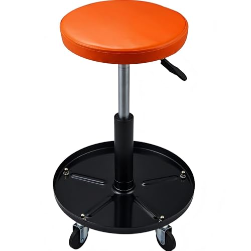 Adjustable Mechanics Rolling Creeper Seat Stool 16-22 Inch Height 250 Lbs Capacity Tool Tray for Shop Garage
