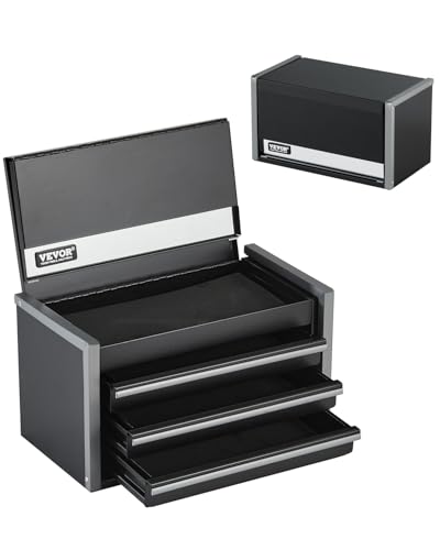 VEVOR Metal Tool Box, 8.6-inch, Portable Metal Tool Box with 3 Drawers, Small Tool Chest with EVA Liners and PP Feet Pads, Heavy-Duty Steel With Ball Bearing Opening and Powder Coated Finish, Black - size: 3 Drawers-Black