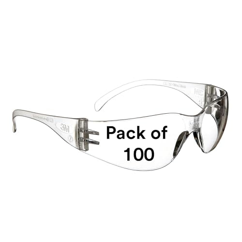 3M Safety Glasses, Virtua Protective Eyewear, Clear Frame, Clear Anti-Fog Lens, Pack of 100, Polycarbonate, ANSI Z87.1-2015, Z87+, Economy - size: 100 count