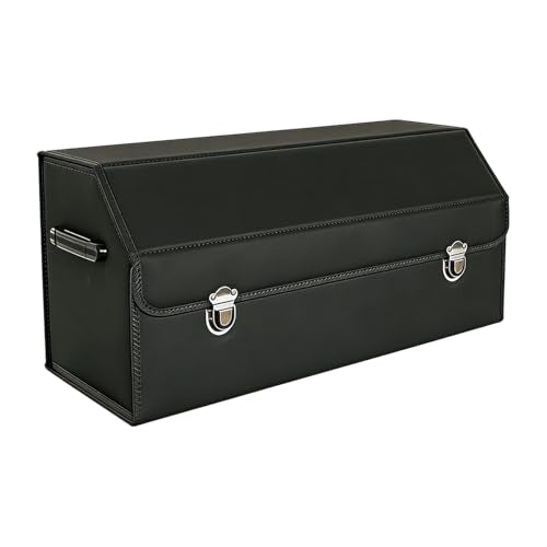Leather Storage Box Car Trunk Organizer with Lid, Foldable PU Leather Cargo Storage Bin for SUV Sedan Truck, Portable Auto Organizer for Grocery Tool Storage, Black 29.5" L*12.2" W*11.8" H - size: 29.5"L*12.2"W*11.8" H