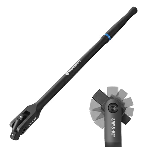 WORKPRO 16-inch Dual Drive Breaker Bar, 3/8" & 1/2" Drive, Heavy Duty Breaker Bars with 360° Flex Head, Spring-loaded Detent Ball, CR-MO Head, Premium Chrome Vanadium Steel with Black Phosphate Finish - color: Black, size: 16" × Dual Drive 3/8"+1/2"